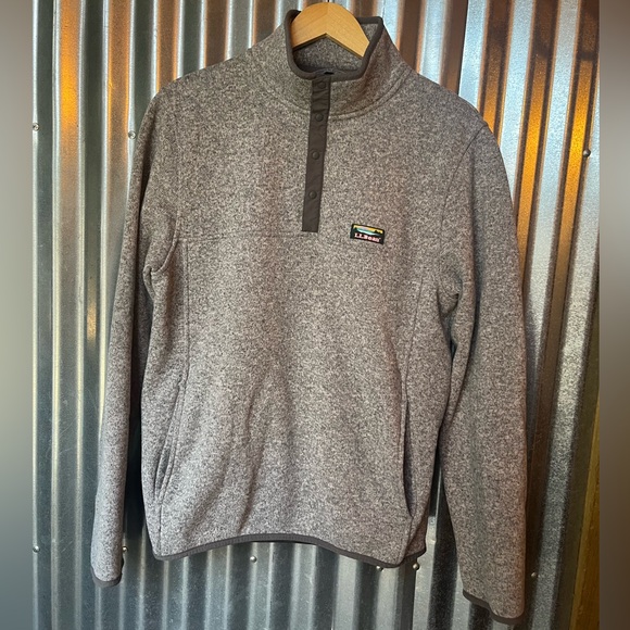 LLBean Fleece Gray Quarter-Zip Sweater - Picture 3 of 8